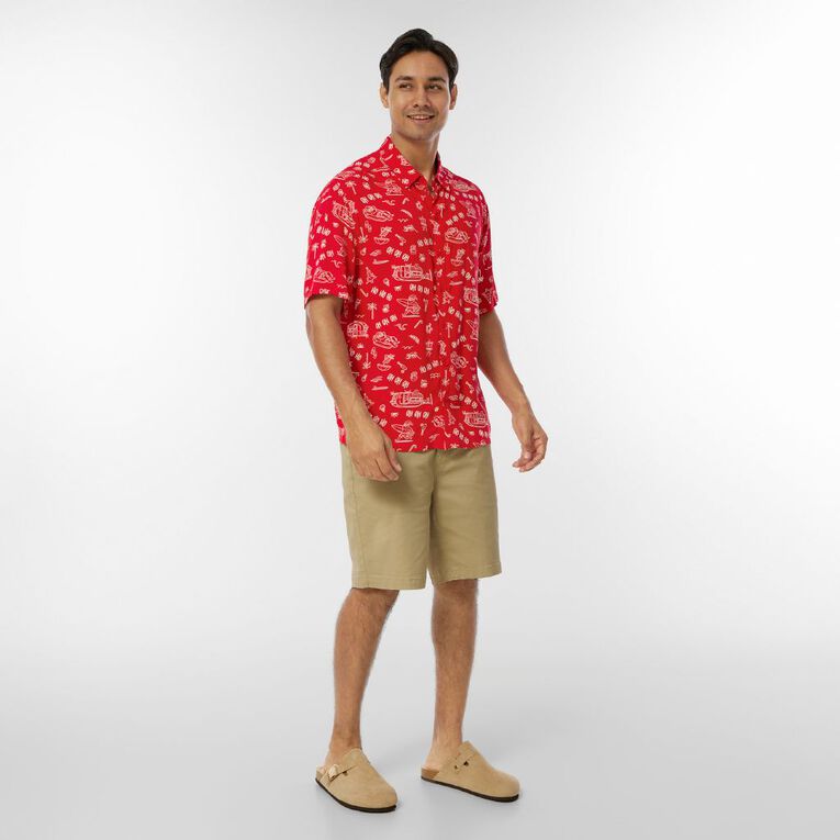 H&H Men's Short Sleeve Festive Shirt, Red, hi-res