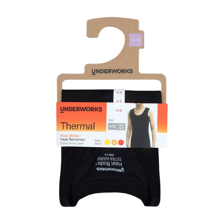 Underworks Kids' Heatbod Singlet, Black, hi-res