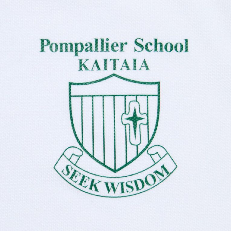 Schooltex Pompallier Short Sleeve Polo with Transfer, White, hi-res