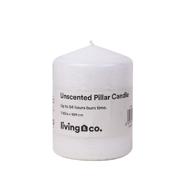 Living & Co Unscented Pillar Candle 5 x 7.5cm White, , hi-res