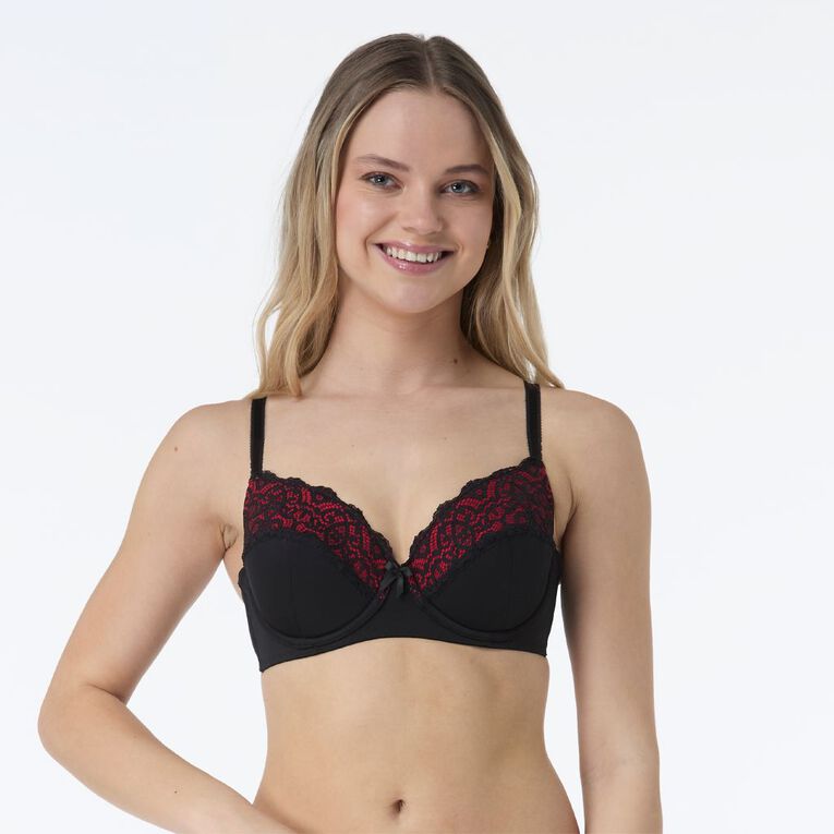 H&H Women's Bella Plain & Lace Contour Bra, Red Mid, hi-res