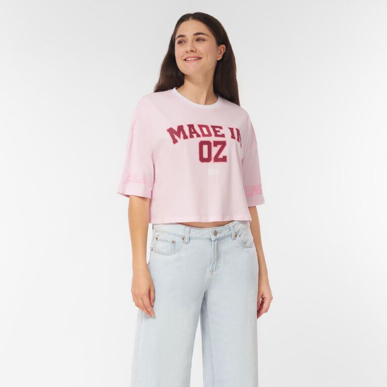 Wicked Women's Made in OZ Cropped Tee, Pink Light, hi-res