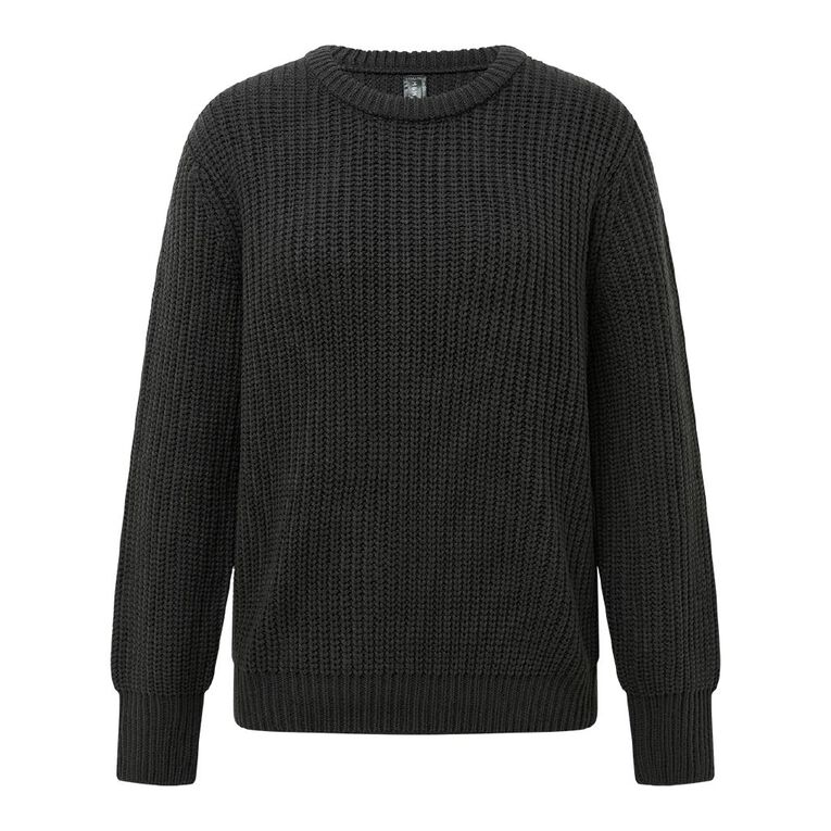 H&H Women's Relaxed Rib Crew Neck Jumper, Charcoal, hi-res
