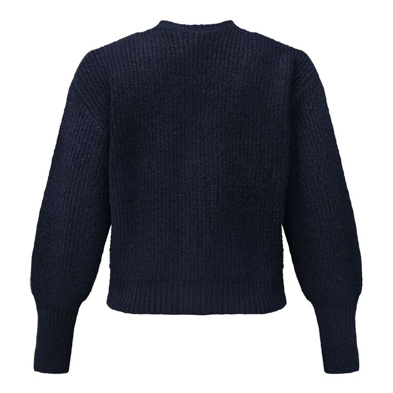 H&H Women's Long Puff Sleeve Cardi, Navy, hi-res