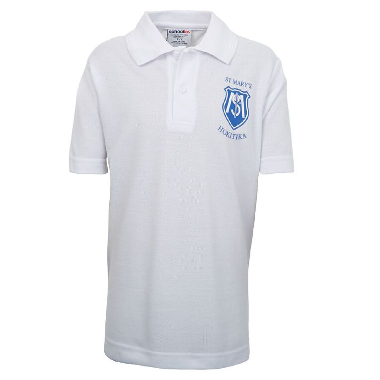 Schooltex St Mary's Hokitika Short Sleeve Polo with Transfer, White, hi-res