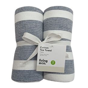 Living & Co Cotton XL Tea Towel Blue 2 Pack