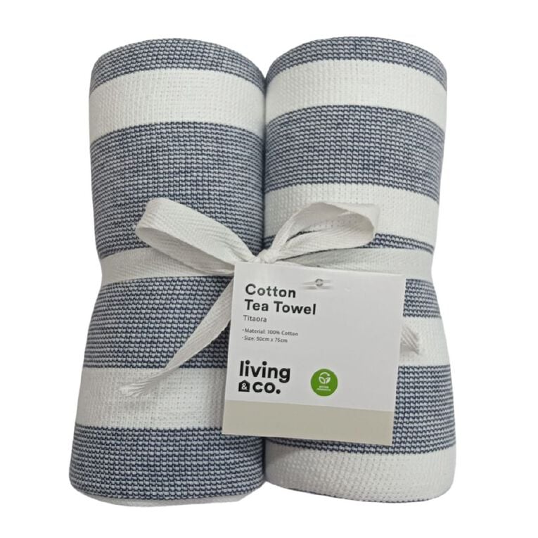 Living & Co Cotton XL Tea Towel Blue 2 Pack, , hi-res