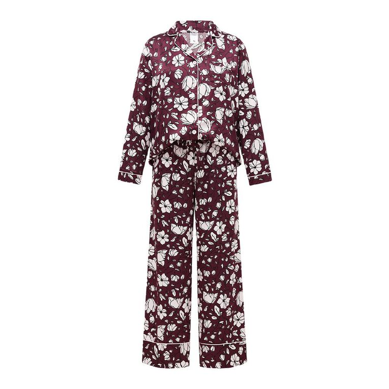 H&H Women's Satin Pyjama Set with Eye Mask, Red Mid, hi-res