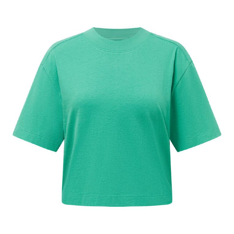 H&H Women's Cropped Boxy Tee, Green Mid, hi-res