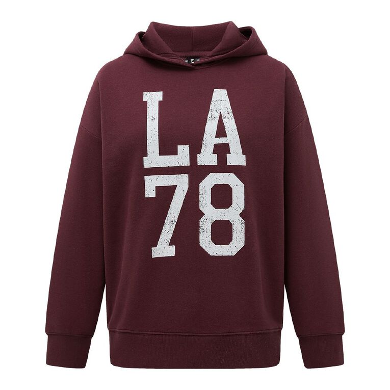 H&H Women's Long Sleeve Printed Hoodie, Red Dark, hi-res