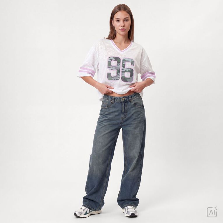 Garage Women's Low Rise Baggy Jeans, Denim Mid, hi-res
