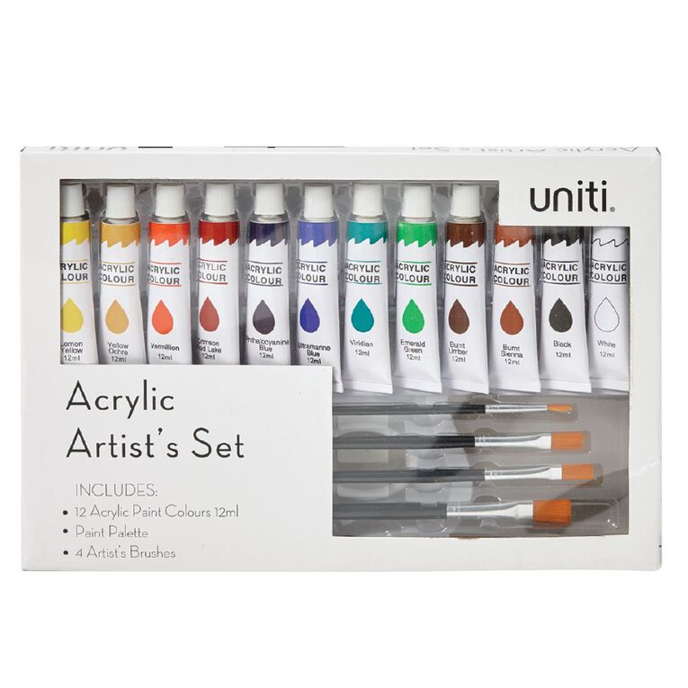 Uniti Acrylic Paint Palette and Brush Box Set, , hi-res
