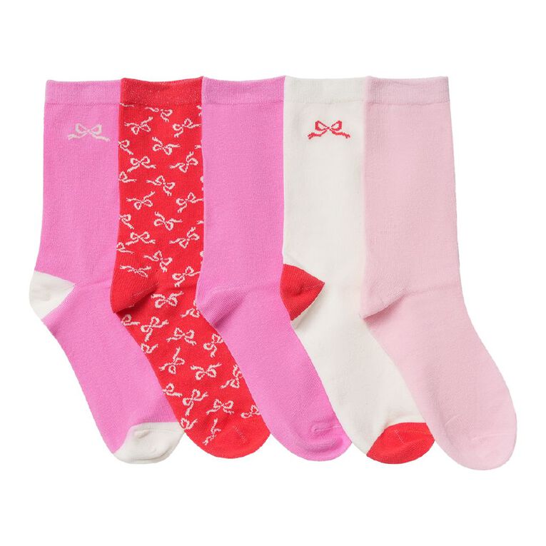 H&H Girls' Jacquard Crew Socks 2 Pack, Red, hi-res