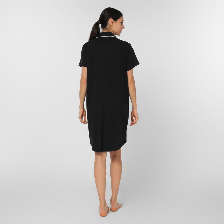 H&H Women's Knit Button Front Nightie, Black, hi-res