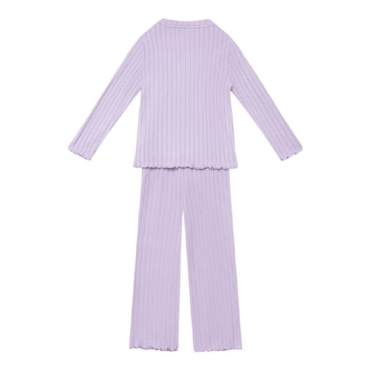 H&H Girls' Brushed Rib Long Sleeve Pyjama Set, Purple Light, hi-res
