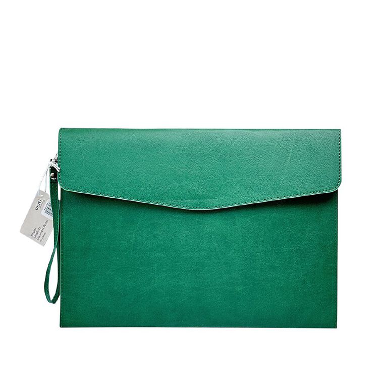 Uniti Stationery Pu Document Wallet A4 Green, , hi-res