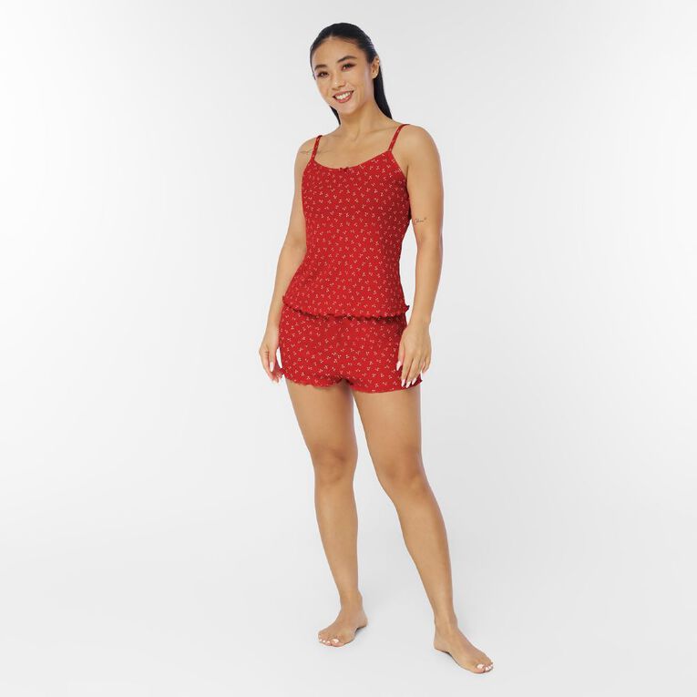 H&H Women's Pointelle Pyjama Cami Set, Red Mid, hi-res