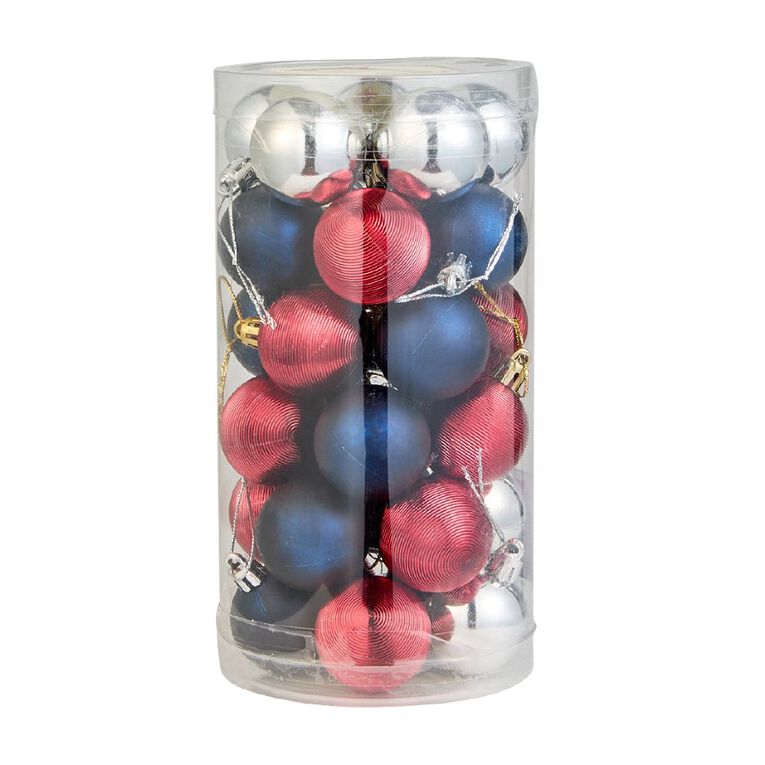 Wonderland Christmas Baubles 4cm Navy/Burgundy/Silver 30 Pack, , hi-res