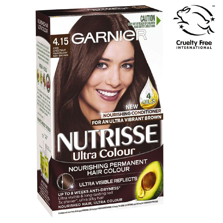Garnier Nutrisse Permanent Creme Iced Chestnut Mahogany Ash Brown 4.15, , hi-res