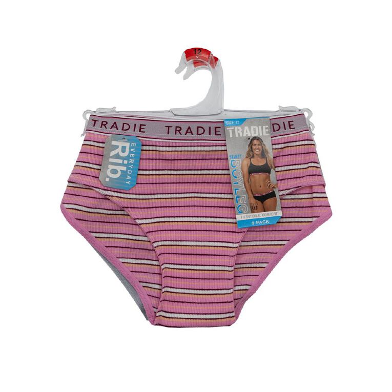 Tradie Women's Rib Boy Shorts 3 Pack, Pink Dark, hi-res