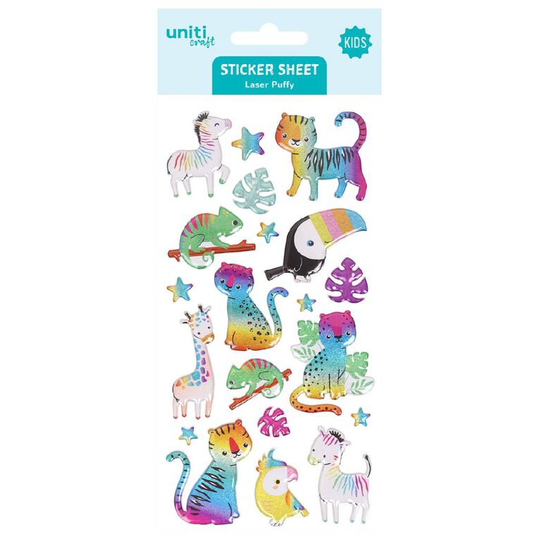 Uniti Craft Kids Laser Puffy Sticker Sheet Rainbow Jungle, , hi-res