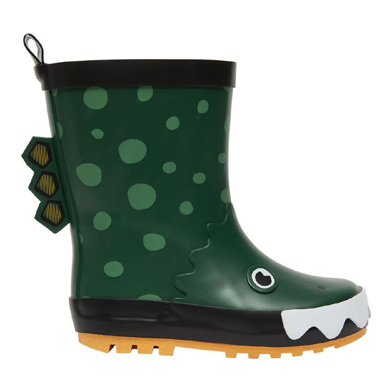 Young Original Junior Kids' Rubber Alligator Gumboots, Green Dark, hi-res