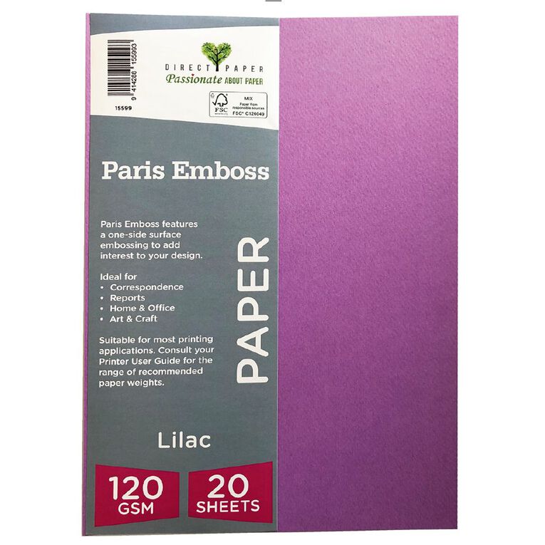 Direct Paper Paris Emboss 120gsm A4 20 Pack Lilac