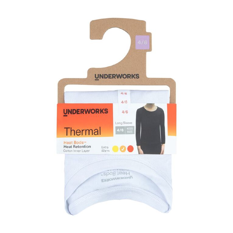 Underworks Kids' Heatbod Long Sleeve Top, White, hi-res