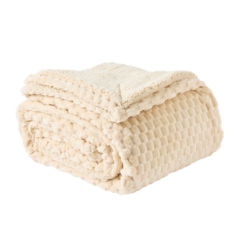 Living & Co Beehive Plush Sherpa Blanket Natural Queen, , hi-res