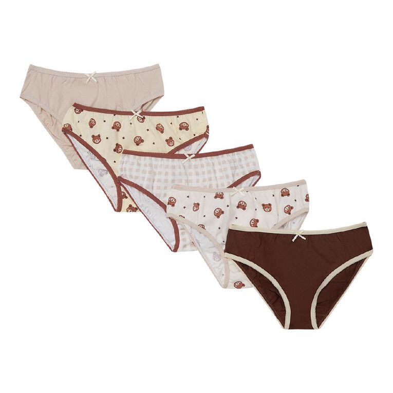 H&H Girls' Briefs 5 Pack, Brown Light, hi-res
