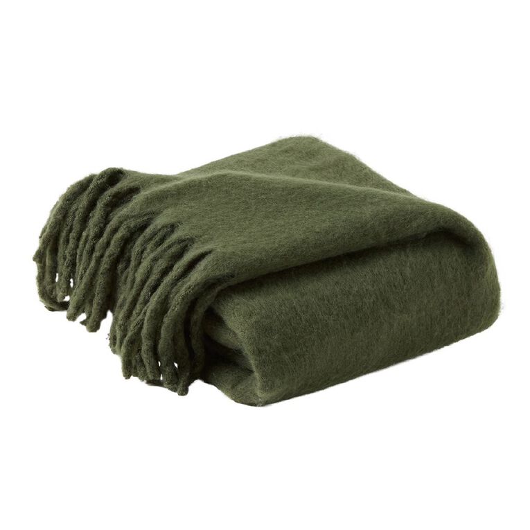Living & Co Throw Faux Mohair Green Dark 127cm x 152cm, , hi-res