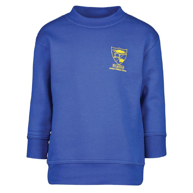 Schooltex Owhata Crew Sweatshirt with Transfer, Royal, hi-res