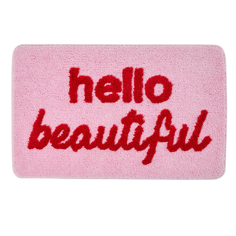 Living & Co Bath Mat Hello Beautiful Pink 50cm x 80cm, , hi-res