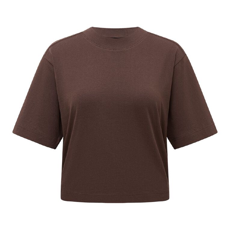 H&H Women's Short Sleeve Smart Tee, Brown Dark, hi-res