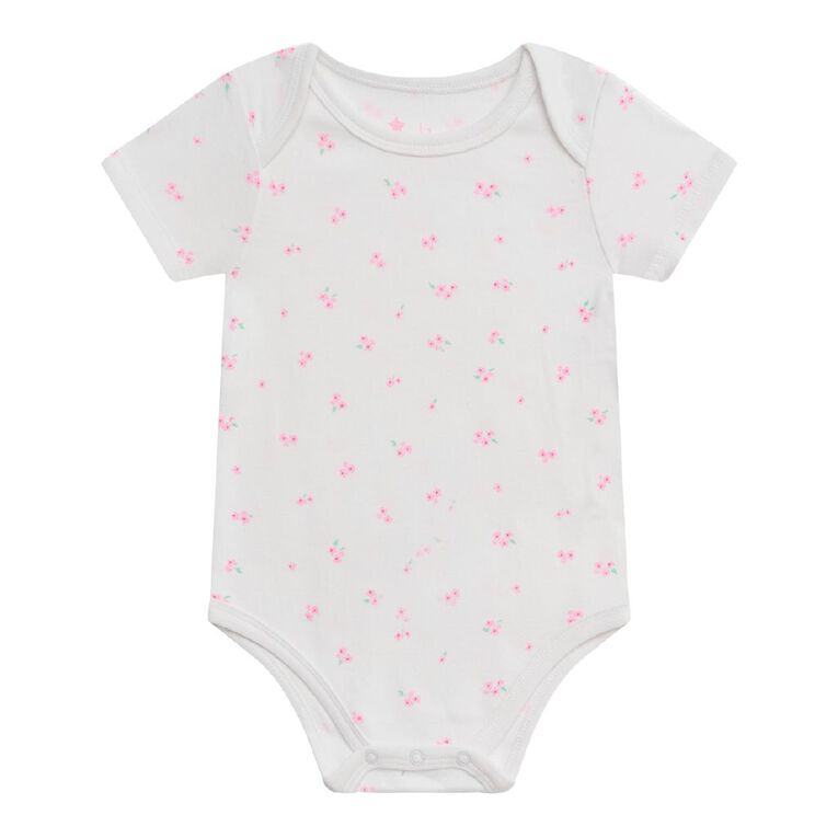 Young Original Babies' Short Sleeve Printed Bodysuit 3 Pack, White, hi-res