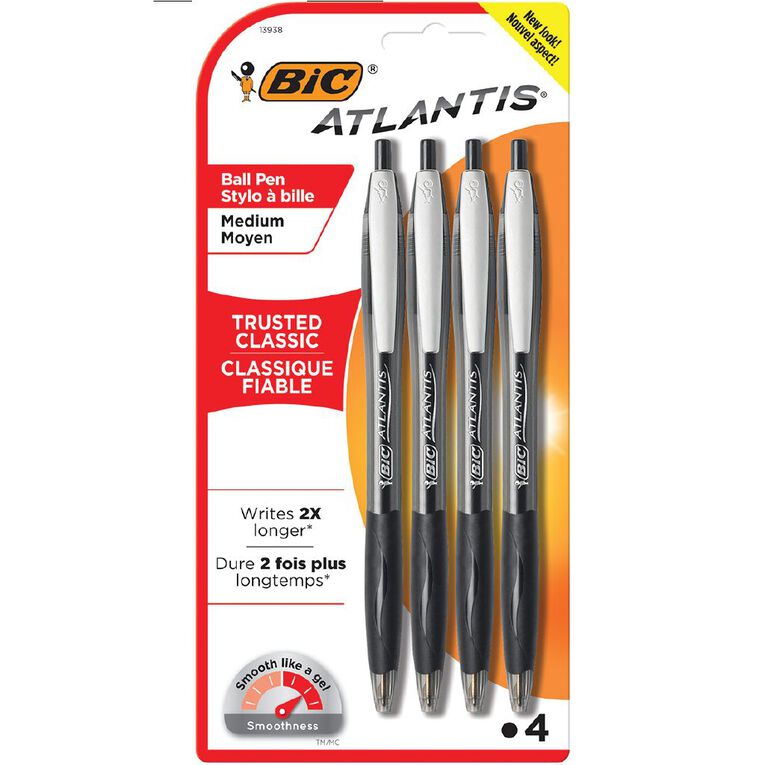 Bic Atlantis Ballpoint Black 4 Pack, , hi-res