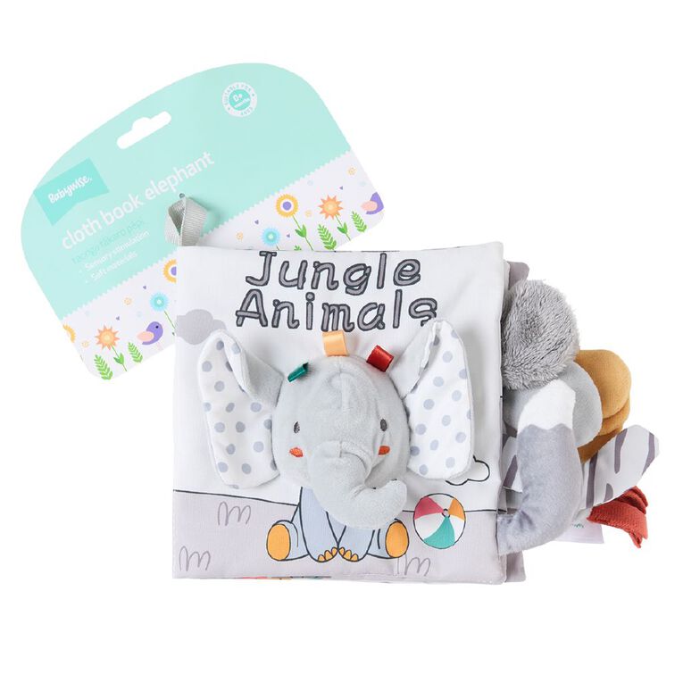 Babywise Baby Elephant Cloth Book Tied on Card, , hi-res