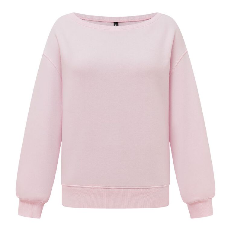 H&H Women's Long Sleeve Off Shoulder Sweat, Pink Light, hi-res