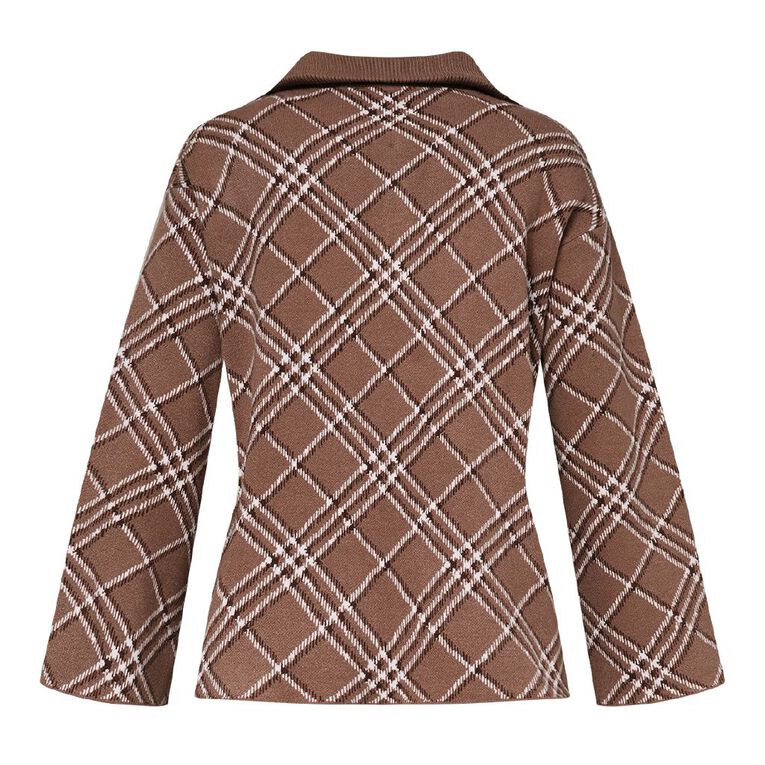 H&H Women's 1/4 Zip Jaquard Knit Jumper, Brown Light, hi-res