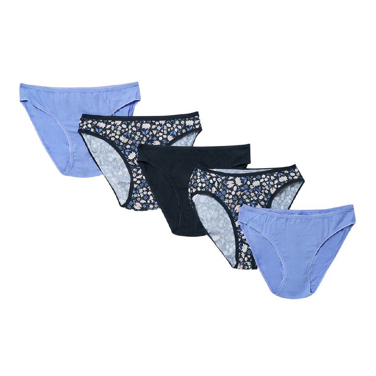 H&H Women's Cotton Hi-cut Briefs 5 Pack, Blue Mid, hi-res