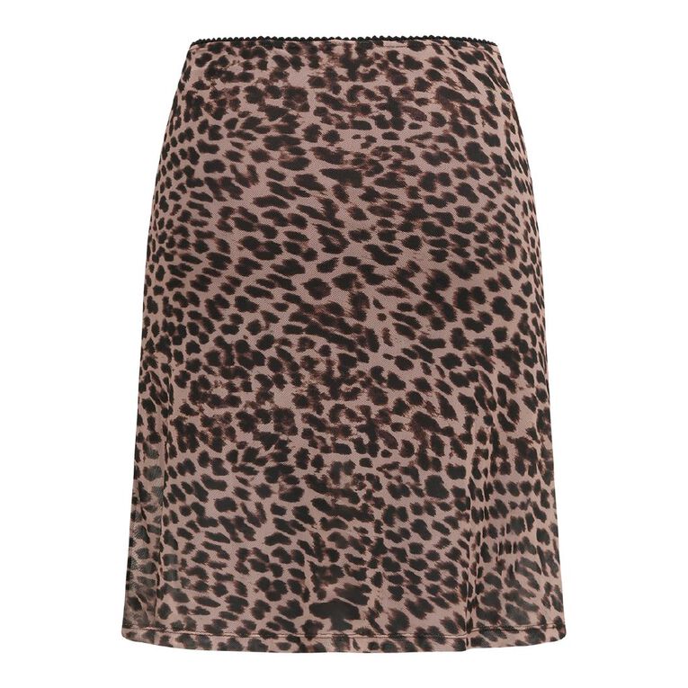 BRDRLESS Annie Animal Print Mini Skirt, Brown, hi-res