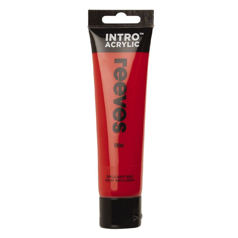 Reeves Intro Acrylic Paint Brilliant Red 100ml, , hi-res