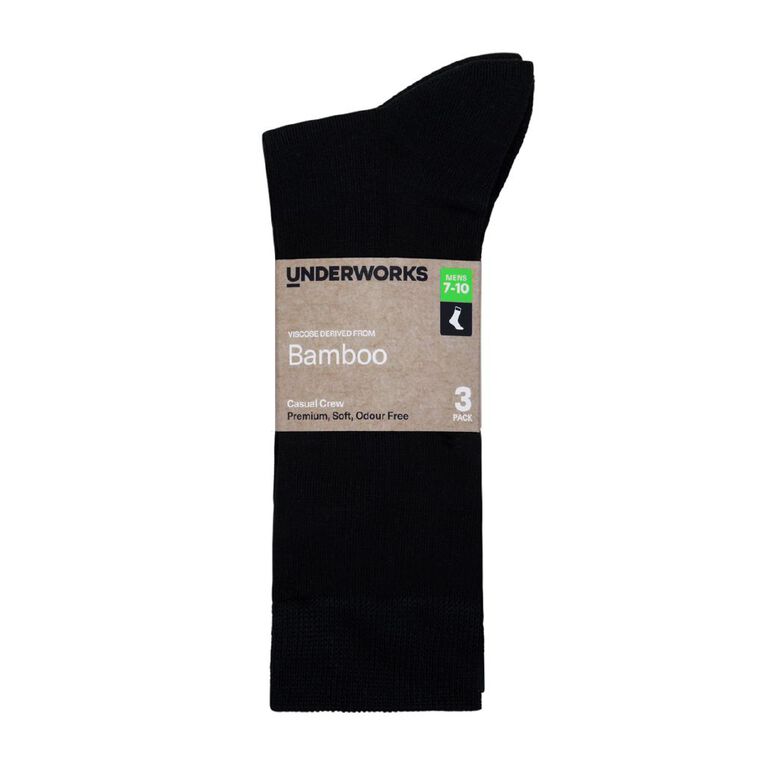 Underworks Men's Bamboo Crew Socks 3 Pack, Black, hi-res