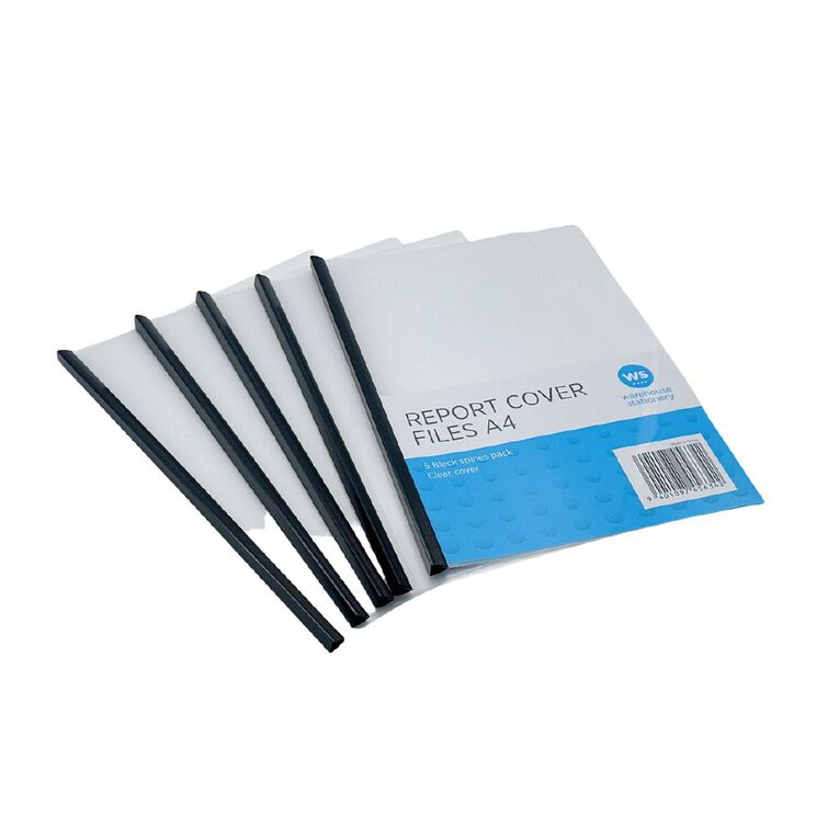 WS Report Cover Black Spine 5 Pack Clear, , hi-res