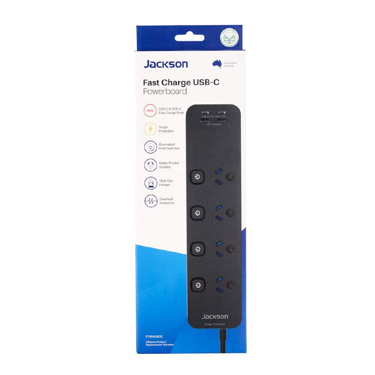 Jackson Fast Charge USB-C Powerboard - Switched 4 Outlet, , hi-res