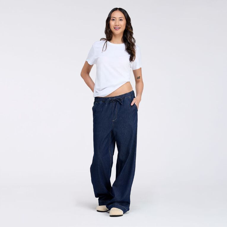 H&H Women's Wide Leg Pull On Jeans, Denim Mid, hi-res
