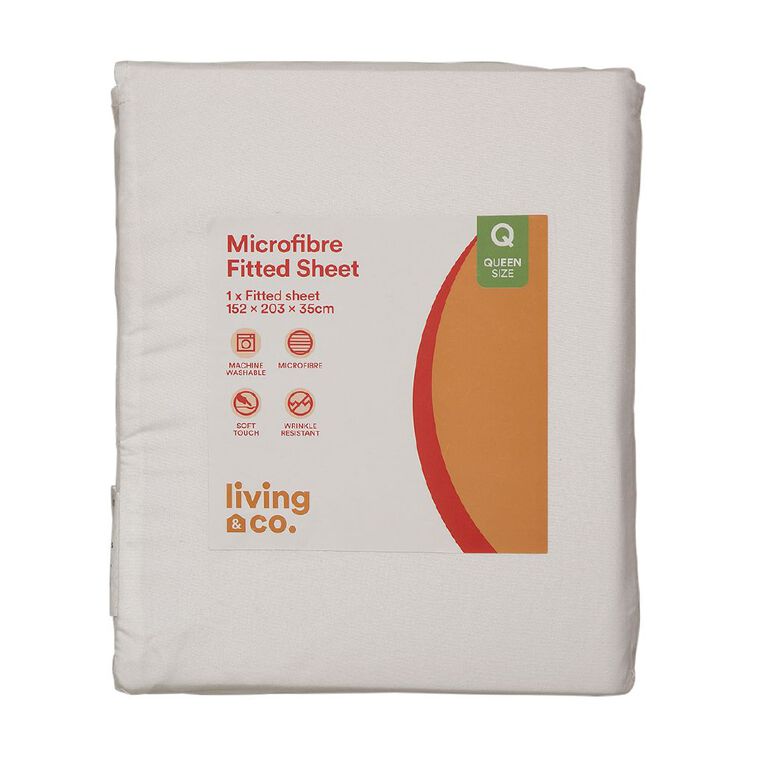 Living & Co Fitted Microfibre Sheet White Queen, White, hi-res