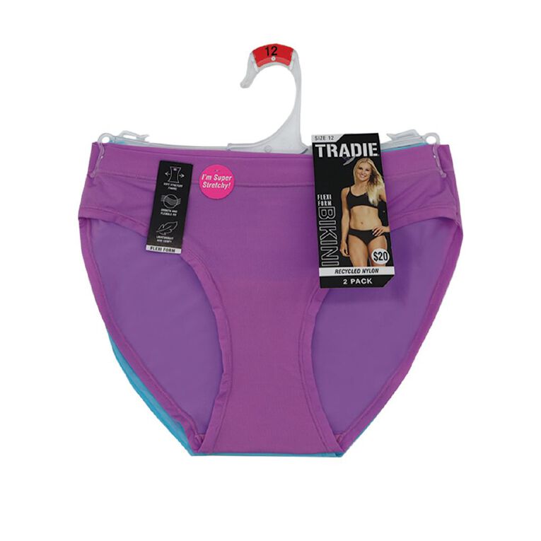 Tradie Women's Flexi Form Bikini 2 Pack, Purple Light, hi-res