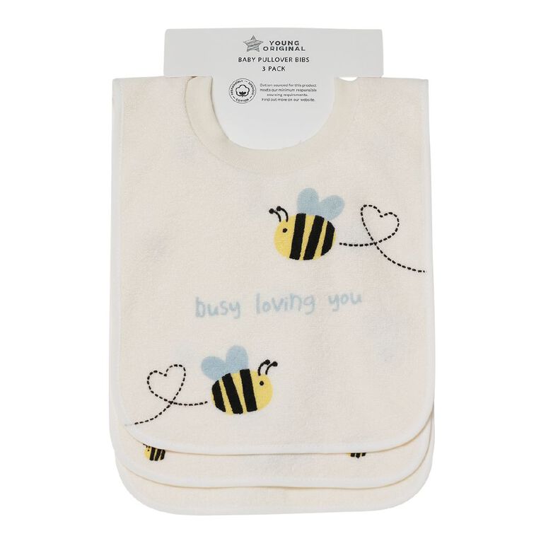 Young Original Babies' Pull Over Bibs 3 Pack, Cream, hi-res