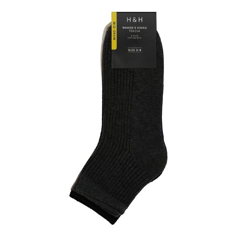 H&H Women's Patterned Quarter Crew Socks 5 Pack, Multi-Coloured, hi-res